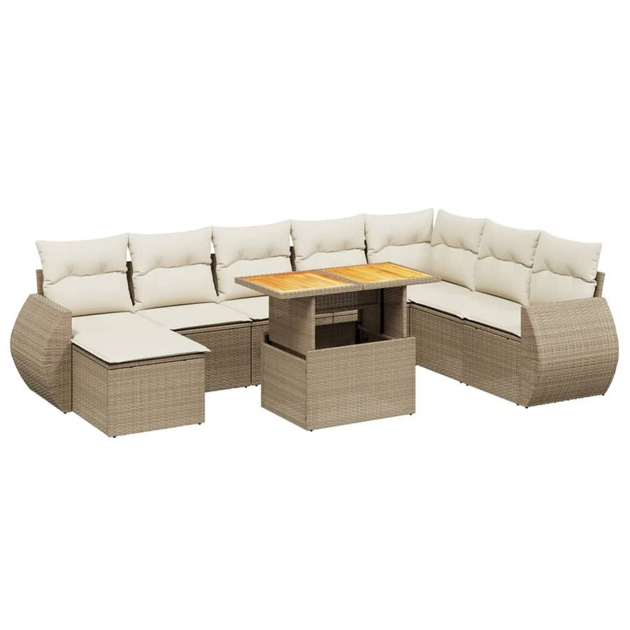 9-delige Loungeset met kussens poly rattan beige