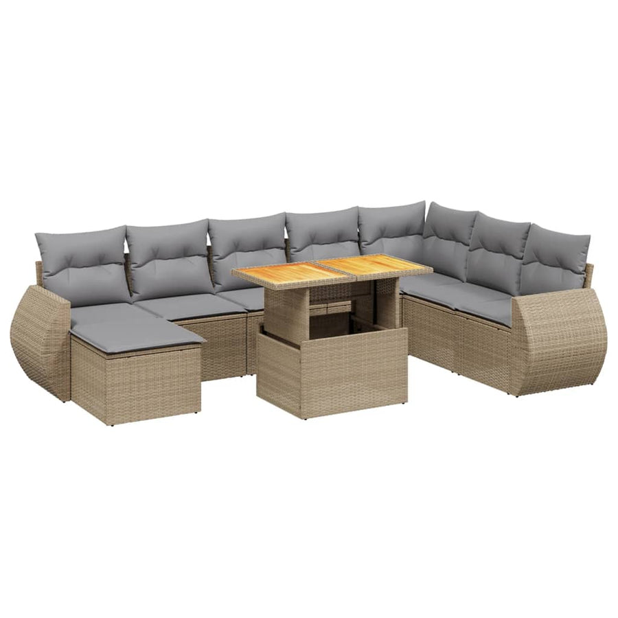 9-delige Loungeset met kussens poly rattan beige