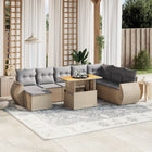 9-delige Loungeset met kussens poly rattan beige