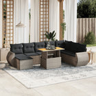 9-delige Loungeset met kussens poly rattan grijs