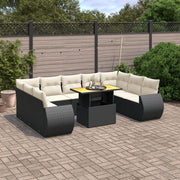 Loungeset poly rattan 10-delig zwart
