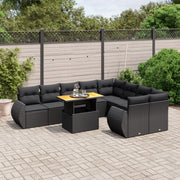 Loungeset poly rattan 10-delig zwart
