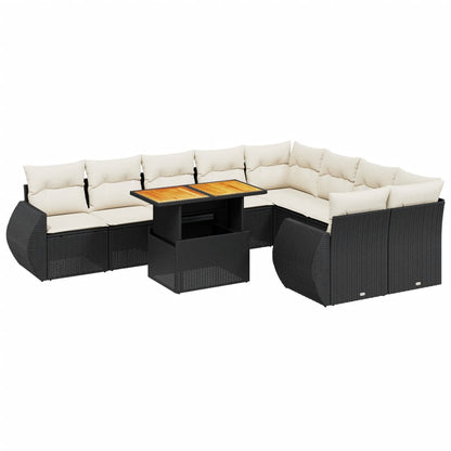 10-Delige Loungeset Met Kussens Poly Rattan Zwart