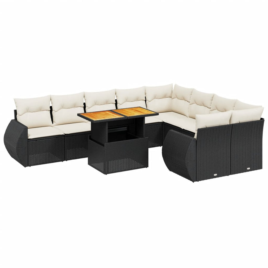 10-Delige Loungeset Met Kussens Poly Rattan Zwart