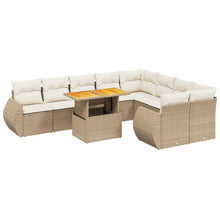 10-delige Loungeset met kussens poly rattan beige