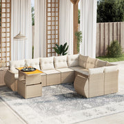 10-piece Lounge Set with Cushions Poly Rattan Beige