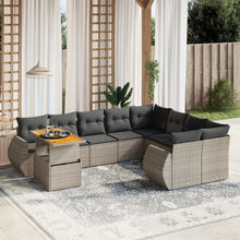 10-delige Loungeset met kussens poly rattan grijs