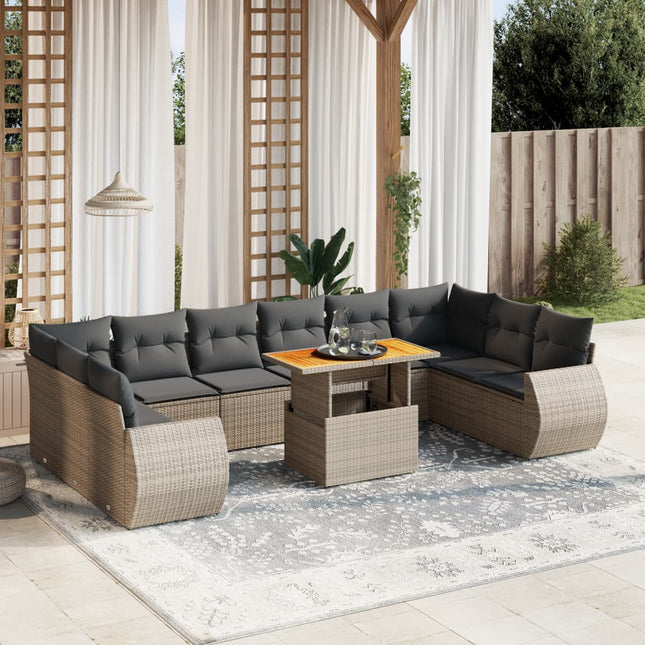 11-delige Loungeset met kussens poly rattan grijs