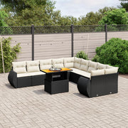 Loungeset poly rattan 11-delig zwart