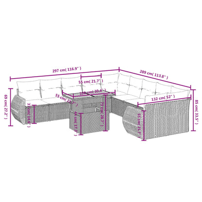 11-delige Loungeset met kussens poly rattan grijs