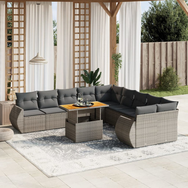 11-delige Loungeset met kussens poly rattan grijs