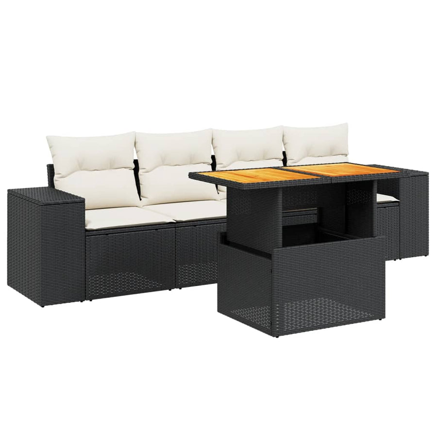 5-Delige Loungeset Met Kussens Poly Rattan Zwart