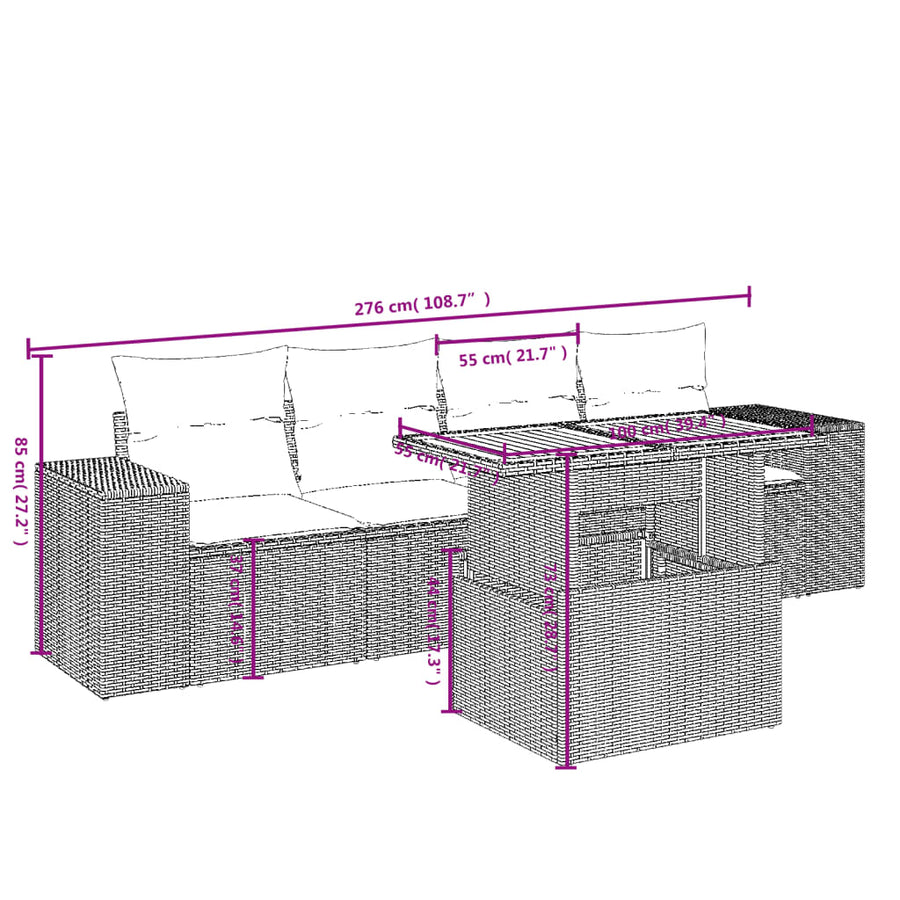 5-Delige Loungeset Met Kussens Poly Rattan Zwart