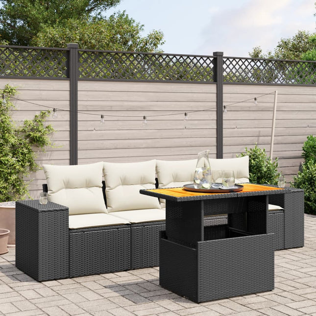 5-Delige Loungeset Met Kussens Poly Rattan Zwart