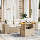 5-delige Loungeset met kussens poly rattan beige