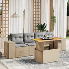 5-delige Loungeset met kussens poly rattan beige