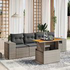 5-delige Loungeset met kussens poly rattan grijs