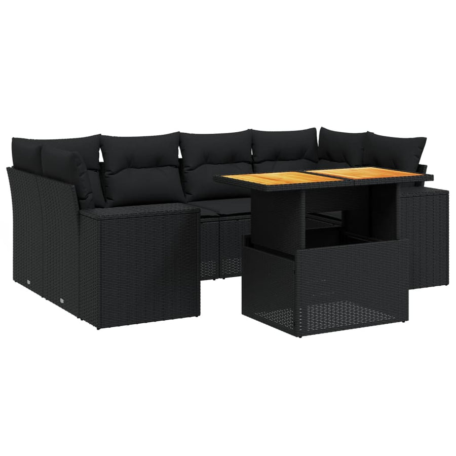 7-Delige Loungeset Met Kussens Poly Rattan Zwart