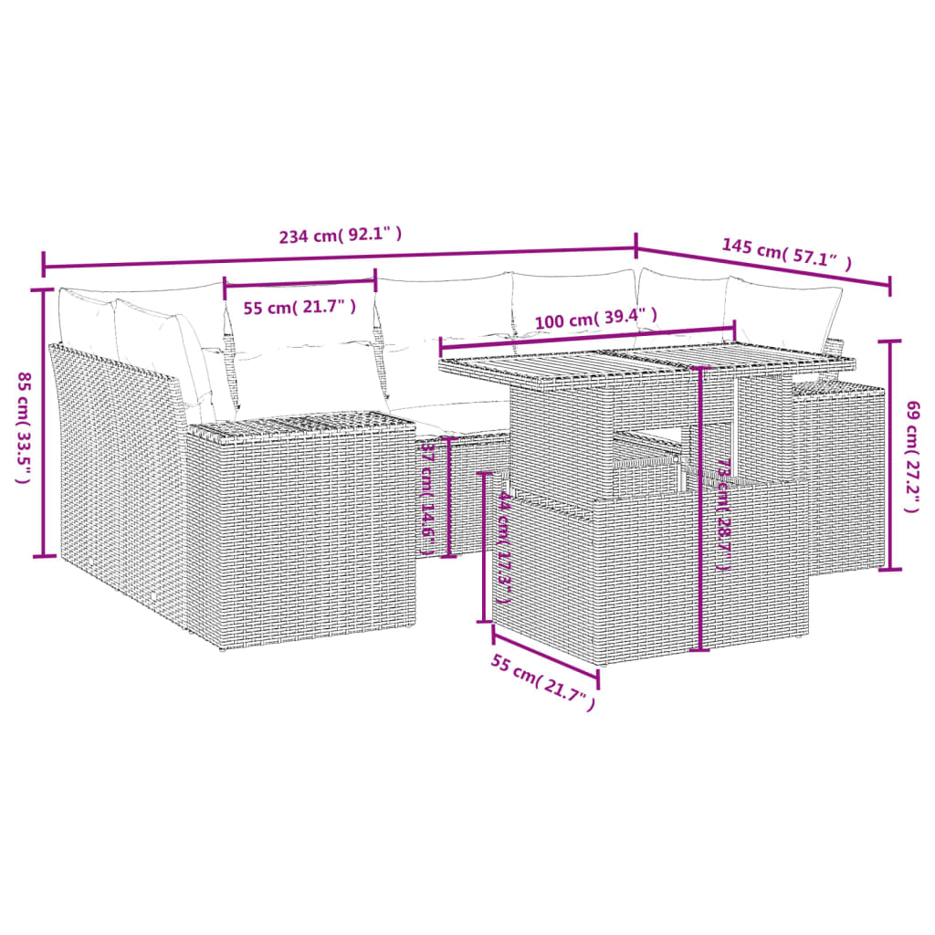 7-Delige Loungeset Met Kussens Poly Rattan Zwart