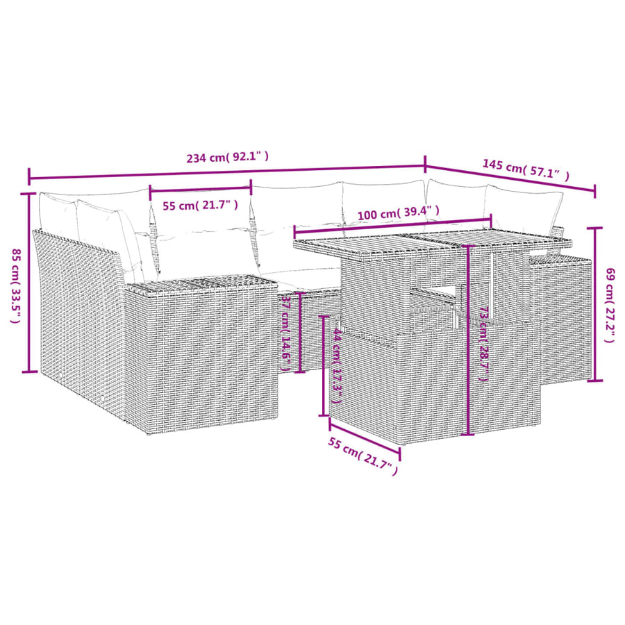 7-Delige Loungeset Met Kussens Poly Rattan Zwart
