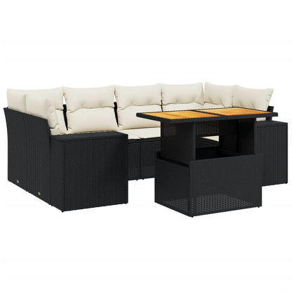 7-Delige Loungeset Met Kussens Poly Rattan Zwart