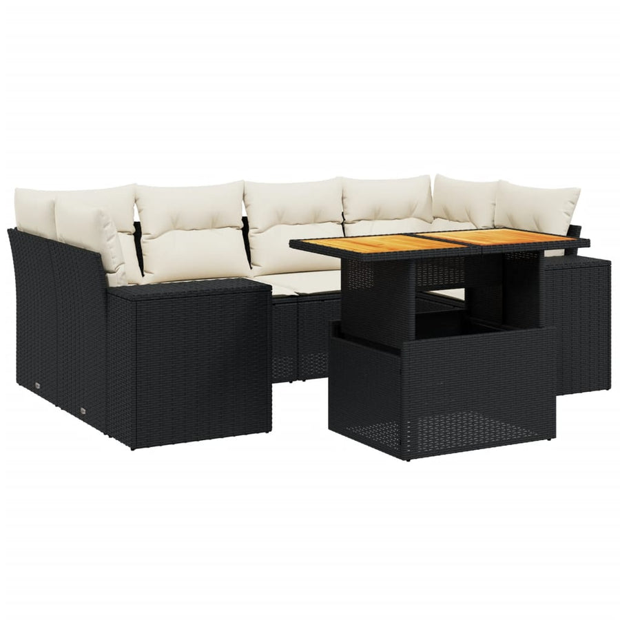 7-Delige Loungeset Met Kussens Poly Rattan Zwart