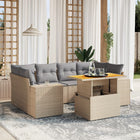 7-delige Loungeset met kussens poly rattan beige