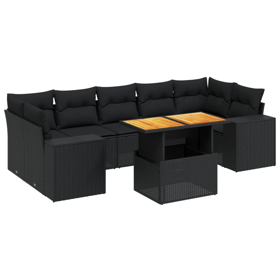 8-Delige Loungeset Met Kussens Poly Rattan Zwart
