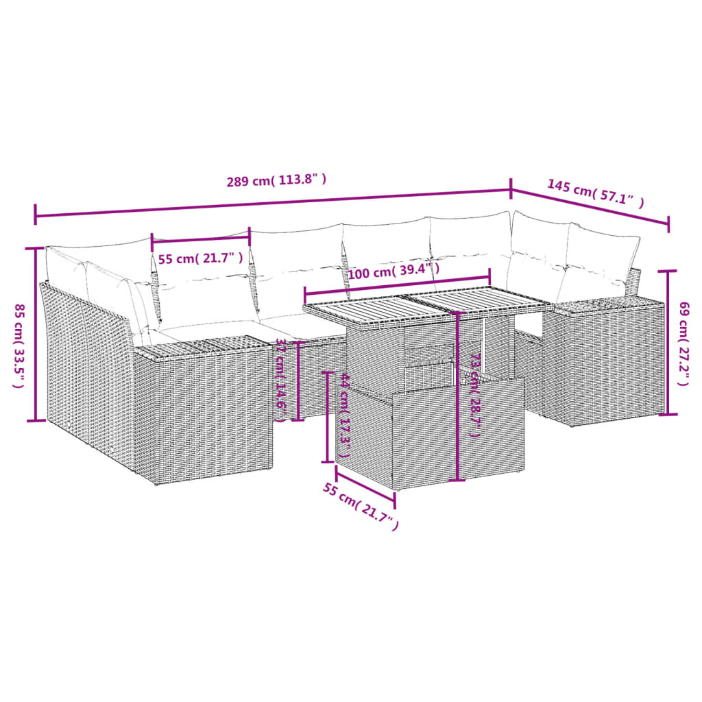 8-Delige Loungeset Met Kussens Poly Rattan Zwart