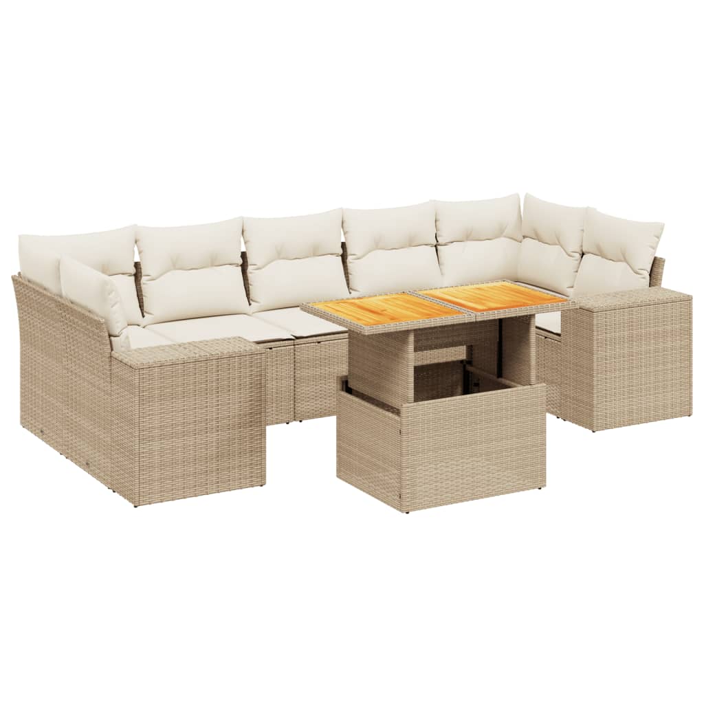 8-delige Loungeset met kussens poly rattan beige