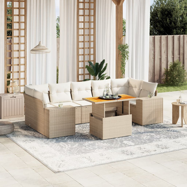 8-delige Loungeset met kussens poly rattan beige