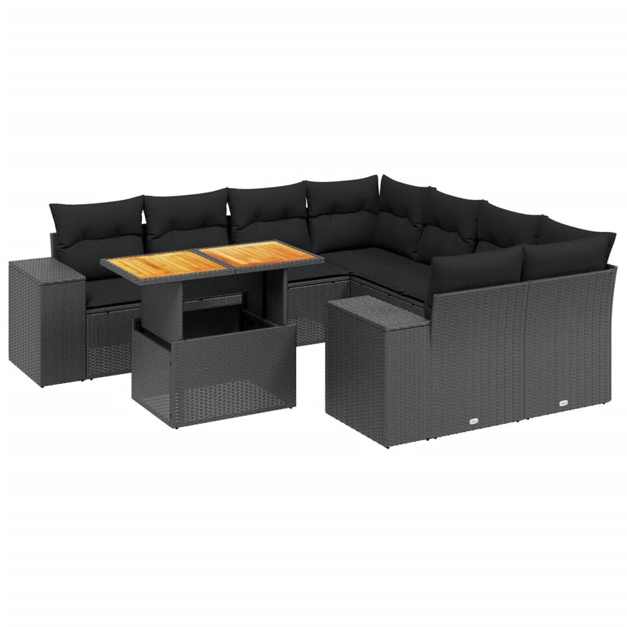 9-Delige Loungeset Met Kussens Poly Rattan Zwart