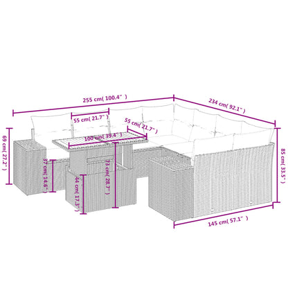 9-Delige Loungeset Met Kussens Poly Rattan Zwart