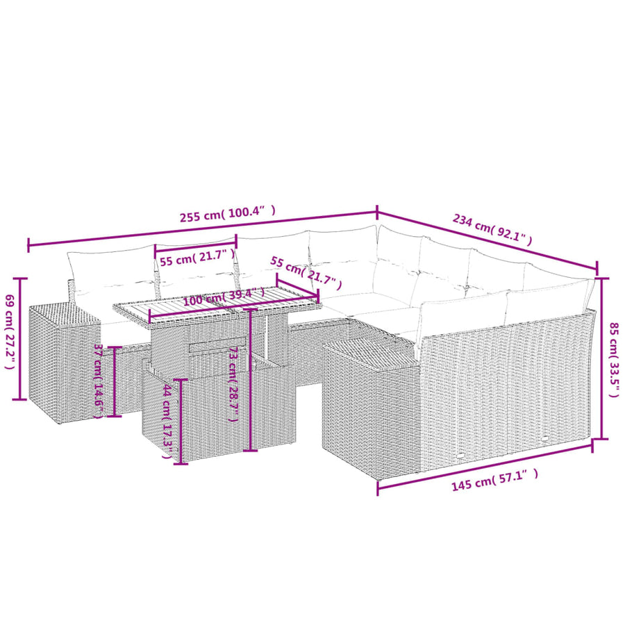 9-Delige Loungeset Met Kussens Poly Rattan Zwart