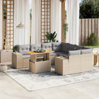 9-delige Loungeset met kussens poly rattan beige