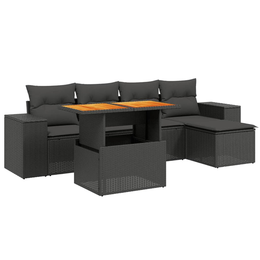 6-Delige Loungeset Met Kussens Poly Rattan Zwart