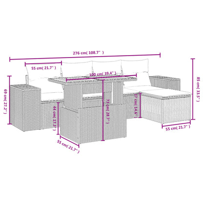 6-Delige Loungeset Met Kussens Poly Rattan Zwart