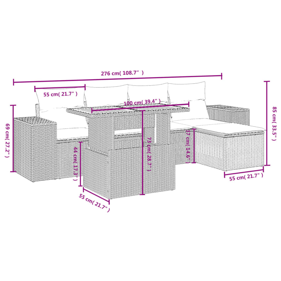 6-Delige Loungeset Met Kussens Poly Rattan Zwart