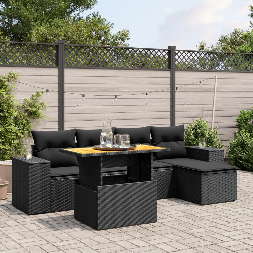 6-Delige Loungeset Met Kussens Poly Rattan Zwart