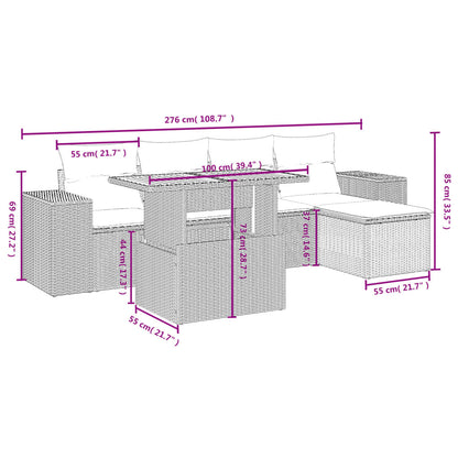 6-Delige Loungeset Met Kussens Poly Rattan Zwart