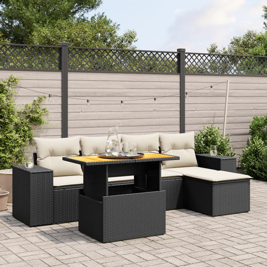 6-Delige Loungeset Met Kussens Poly Rattan Zwart