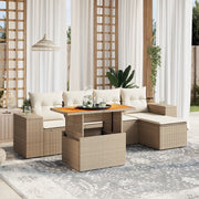 Loungeset 6-delig poly rattan beige