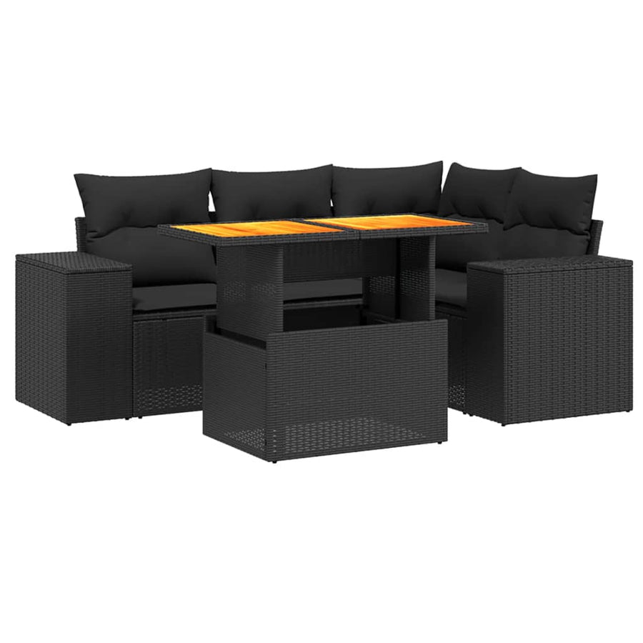 5-Delige Loungeset Met Kussens Poly Rattan Zwart