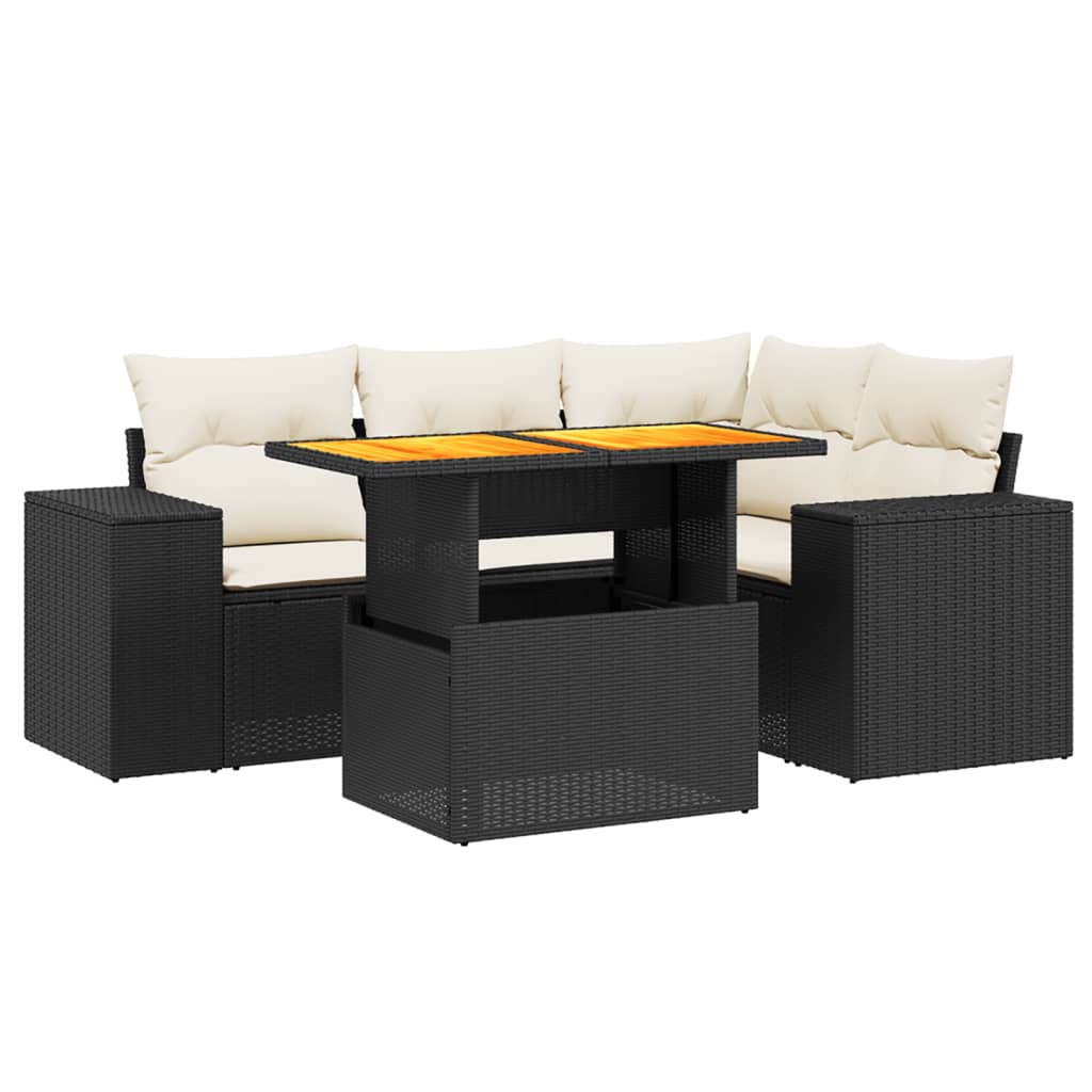 5-Delige Loungeset Met Kussens Poly Rattan Zwart