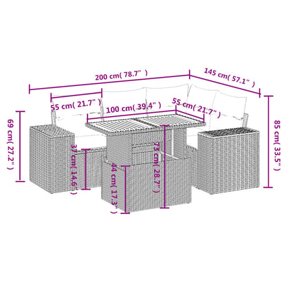 5-Delige Loungeset Met Kussens Poly Rattan Zwart