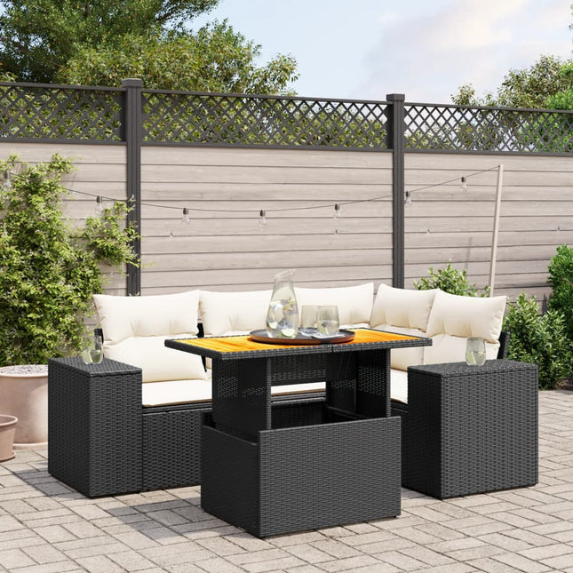 5-Delige Loungeset Met Kussens Poly Rattan Zwart