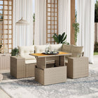 5-piece Loungeset with Cushions Poly Rattan Beige