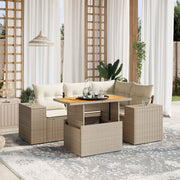 5-piece Loungeset with Cushions Poly Rattan Beige