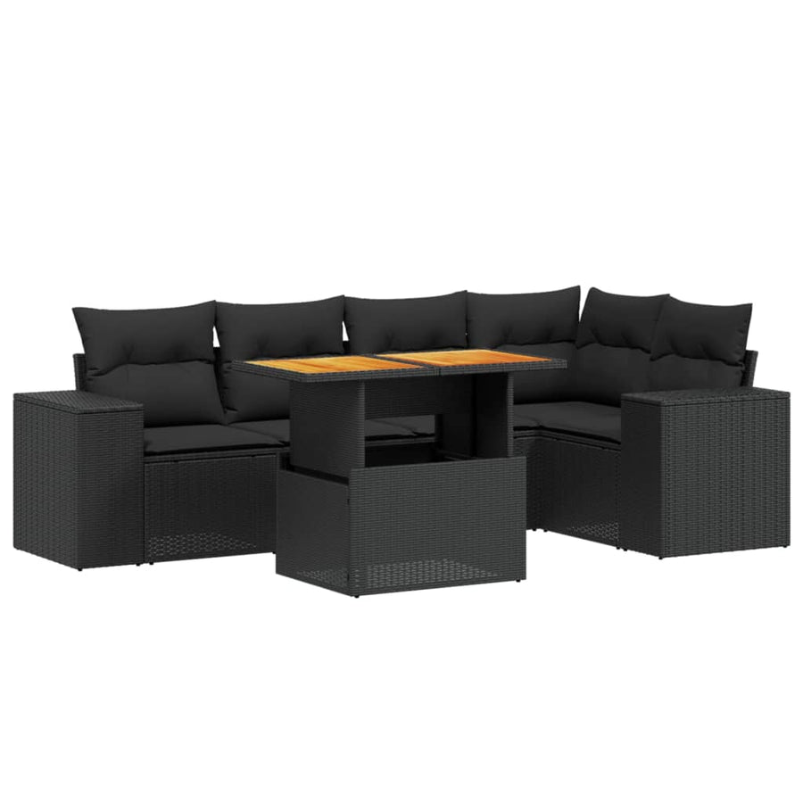 6-Delige Loungeset Met Kussens Poly Rattan Zwart