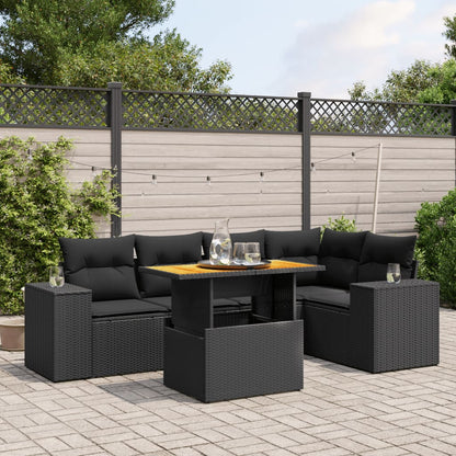 6-Delige Loungeset Met Kussens Poly Rattan Zwart
